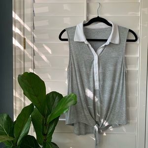 Loft Tank Top Shirt- Soft Grey with Tie